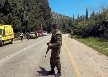 An Israeli soldier looks on at a scene, after it was reported that people were injured, amid ongoing cross-border hostilities between Hezbollah and Israeli forces, near Arab al-Aramashe in northern Israel April 17, 2024. REUTERS/Avi Ohayon