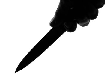 Knife In A Hand Silhouette Isolated On White Background