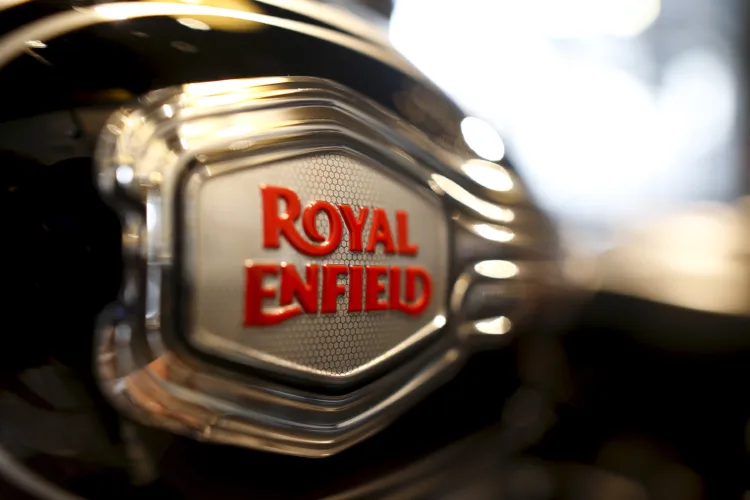 FILE PHOTO: The logo of Royal Enfield is pictured on a bike at Royal Enfield's flagship shore in Bangkok, Thailand, February 24, 2016. REUTERS/Athit Perawongmetha