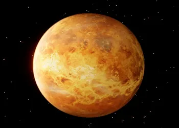 Illustration of Venus with visible atmosphere.