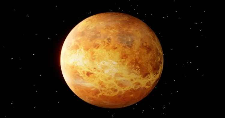 Illustration of Venus with visible atmosphere.