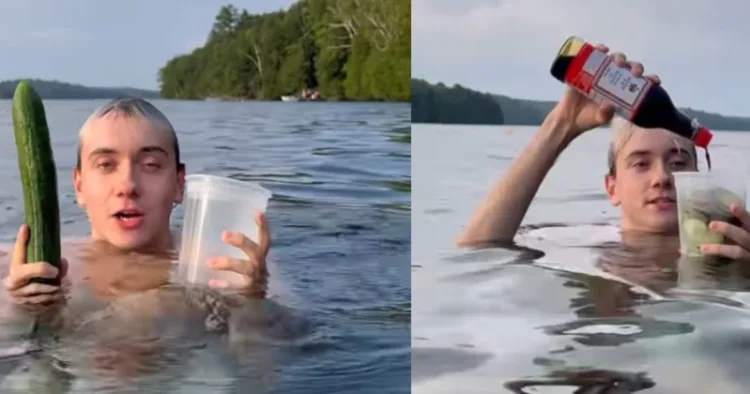 Vlogger Makes Cucumber Salad While Floating On Lake