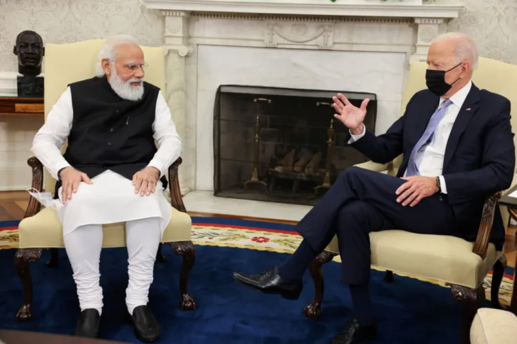 U.S. President Joe Biden meets with India's Prime Minister Narendra Modi in the Oval Office at the White House in Washington, U.S., September 24, 2021. REUTERS/Evelyn Hockstein