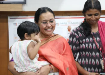 Children from Shishu Vihar arrive at the minister's office with playful smiles