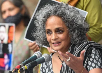Indian author and activist Arundhati Roy speaks during a press conference on the Supreme Court's recent opinion on public protests, in which it said public places can't be occupied indefinitely, in New Delhi on October 22, 2020. (Photo by Prakash SINGH / AFP) (Photo by PRAKASH SINGH/AFP/Getty Images)